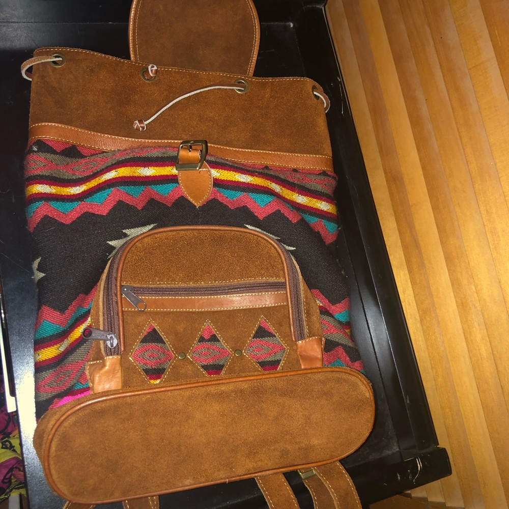 Brown And Multicolor Patterned Backpack Suede - image 3